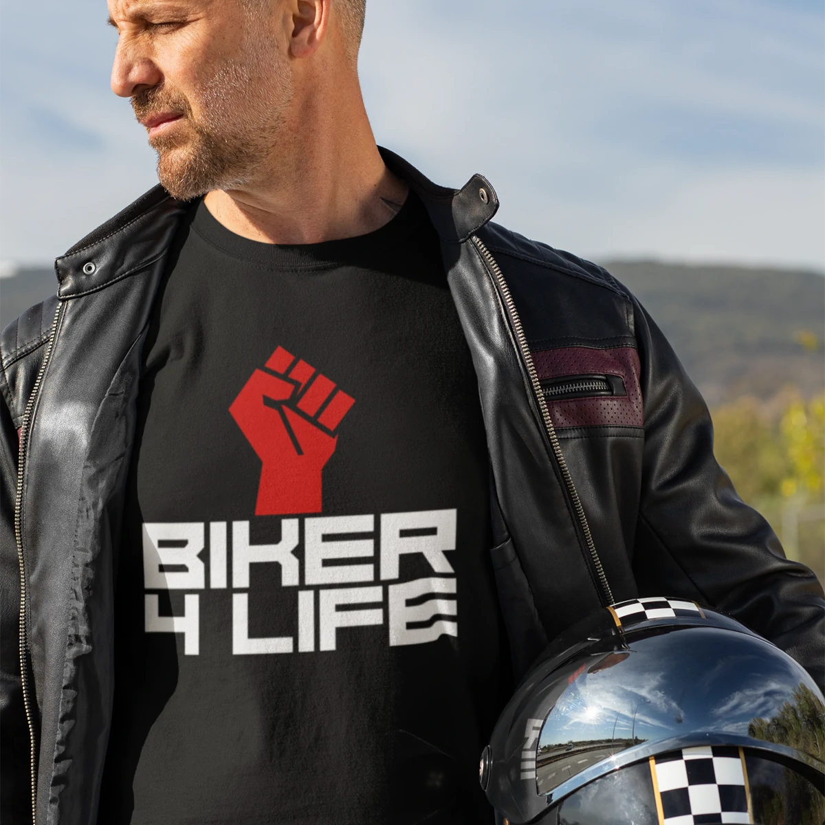 T-Shirt Biker homme noir Personnalisable avec votre texte, Style
